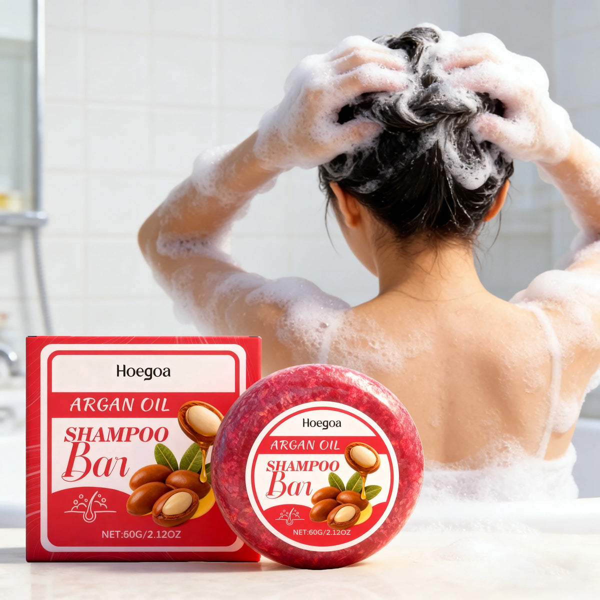 HOEGOA 60g Argan Oil Shampoo Bar – Moisturizing Oil Control Solid Shampoo Bar Qst