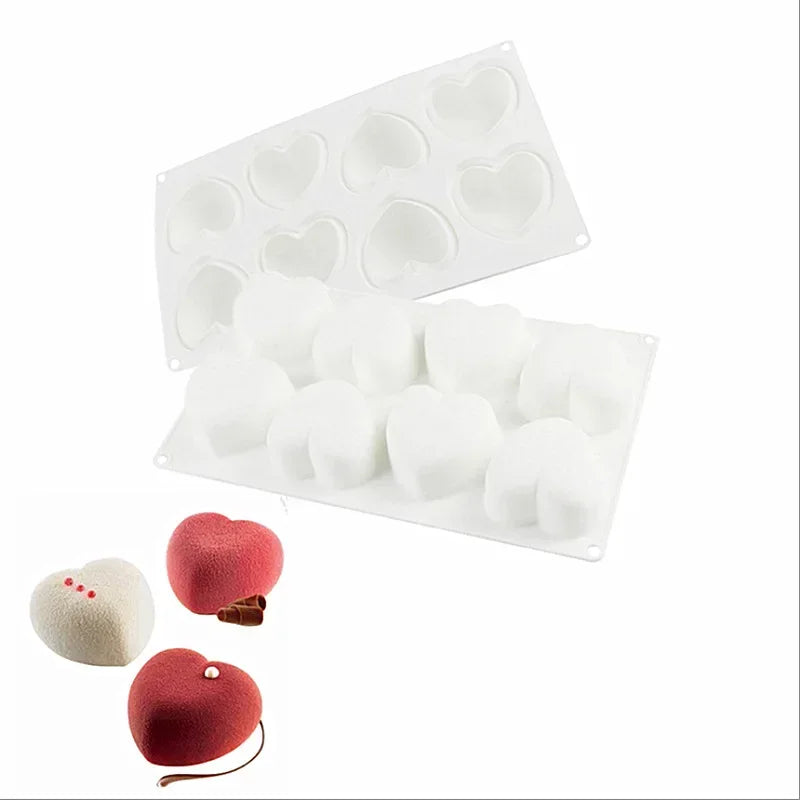8-Cavity Heart Silicone Mold – Cake, Mousse & Chocolate Silicone Baking Mold Qme