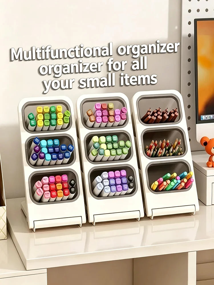 Multi-Layer 3-Grid Desktop Pen & Pencil Organizer – Detachable Desktop Pen Organizer Qme