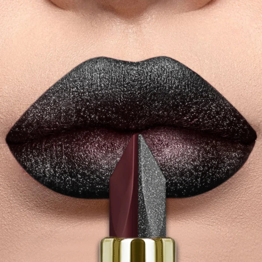 Two-Tone Red & Black Glitter Matte Lipstick – Nonstick Dual Finish Lipstick Qme