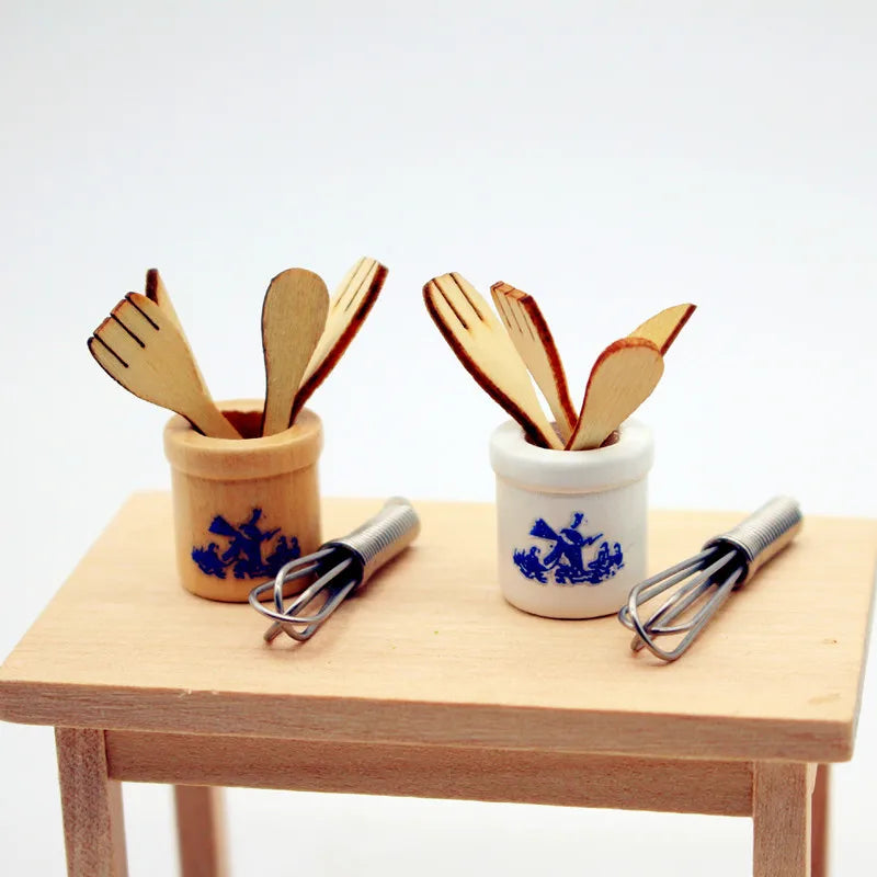 Miniature Dollhouse Wooden Kitchen Tools Set – Spatula & Fork Dollhouse Accessory Set Qme