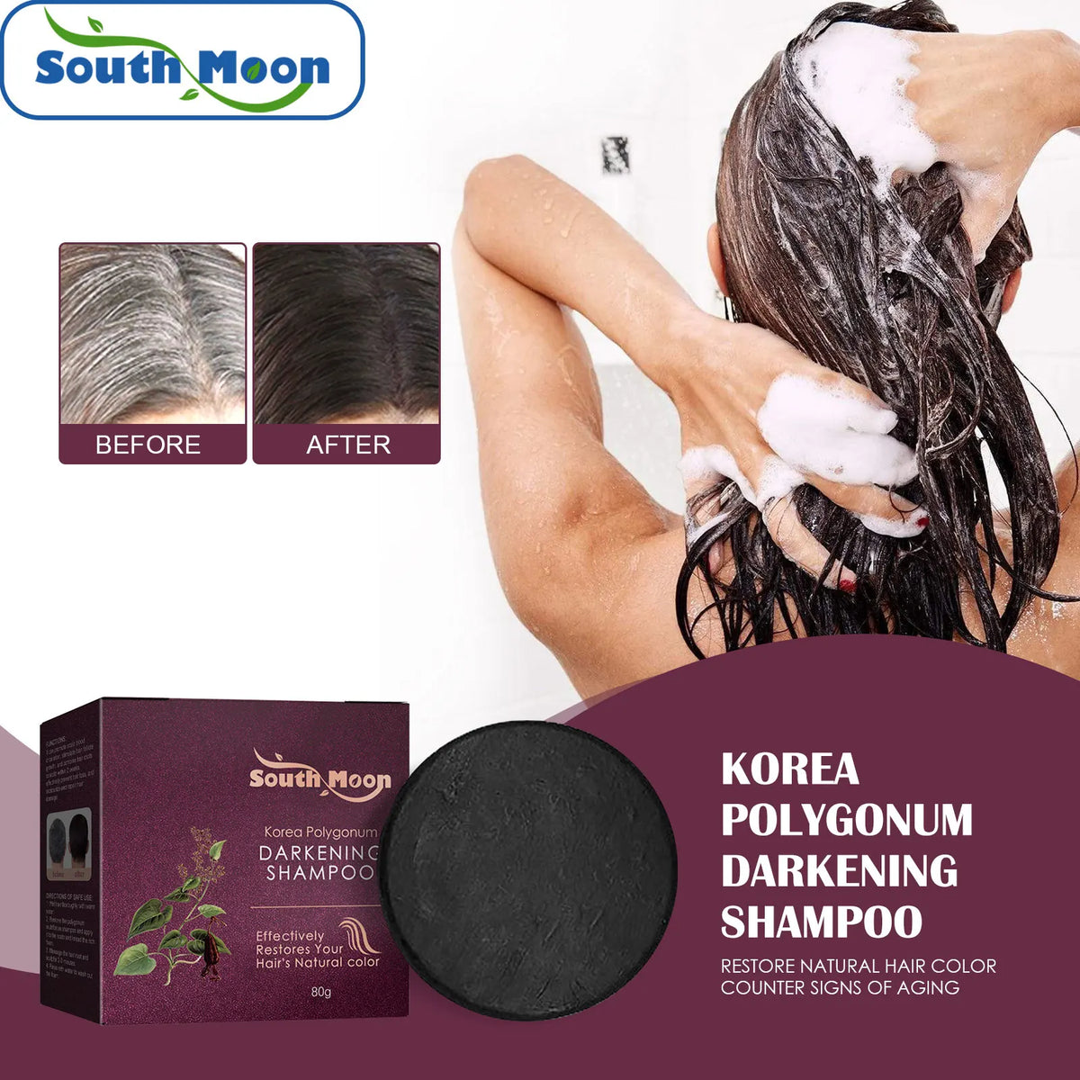 South Moon Polygonum Hair Darkening Shampoo Bar | Anti-Dandruff Hair Darkening Shampoo Bar Qst