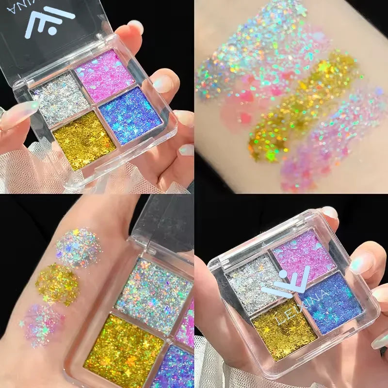 Mini 4-Pan Eyeshadow Palette Pearl Glitter Pink Shimmer Eyeshadow Palette Qme
