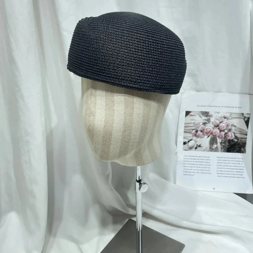 Vintage Straw Pillbox Fedora Hat – Classic Beret Style Straw Fedora Hat Qme Black One Size
