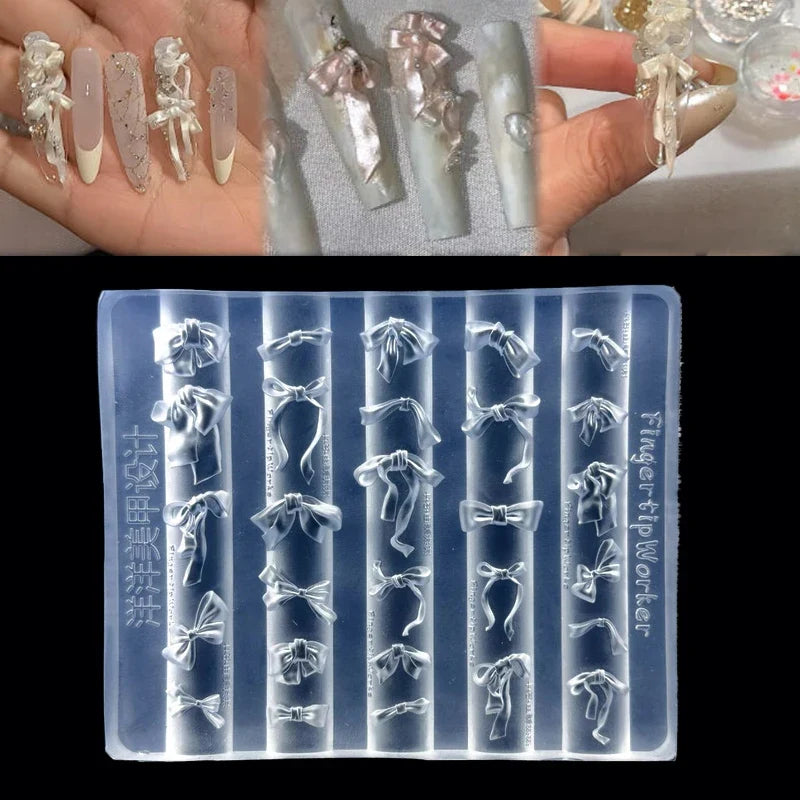 3D Bowknot Silicone Nail Mold – Mixed-Size Ribbon Bow Stamps Silicone Nail Mold Qme