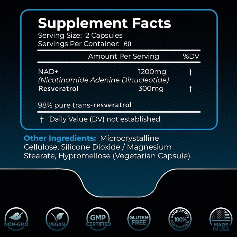 NAD+ Supplement with Resveratrol – 1500mg Cellular Vitality NAD+ Supplement Qst