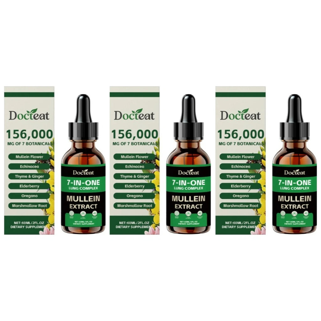 Docteat 7-in-1 Lung Complex Drops – Mullein & Elderberry 60ml Herbal Liquid Supplement Qst 180 ml(Pack of 3)