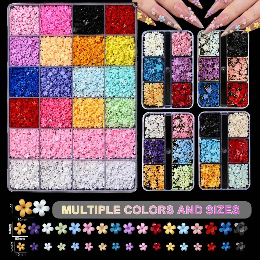 3D Acrylic Flower Nail Charms – Colorful Floral Caviar Beads Nail Art Charms Qme
