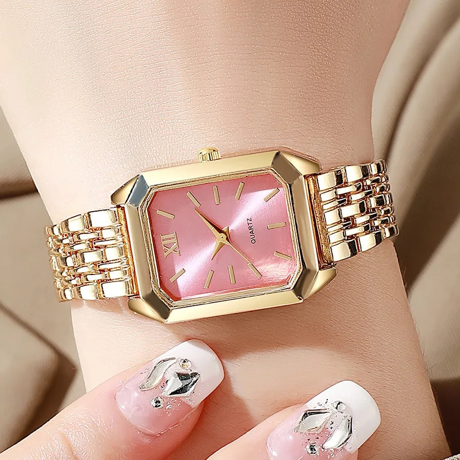 Women's Luxury Quartz Watch & LOVE Bracelet Set | Alloy Band Women's Watch Set Qme