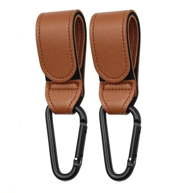 PU Leather Baby Stroller Hooks – Adjustable Pram Bag Hangers 2pc Stroller Hook Organizer Qme 2PCS Brown