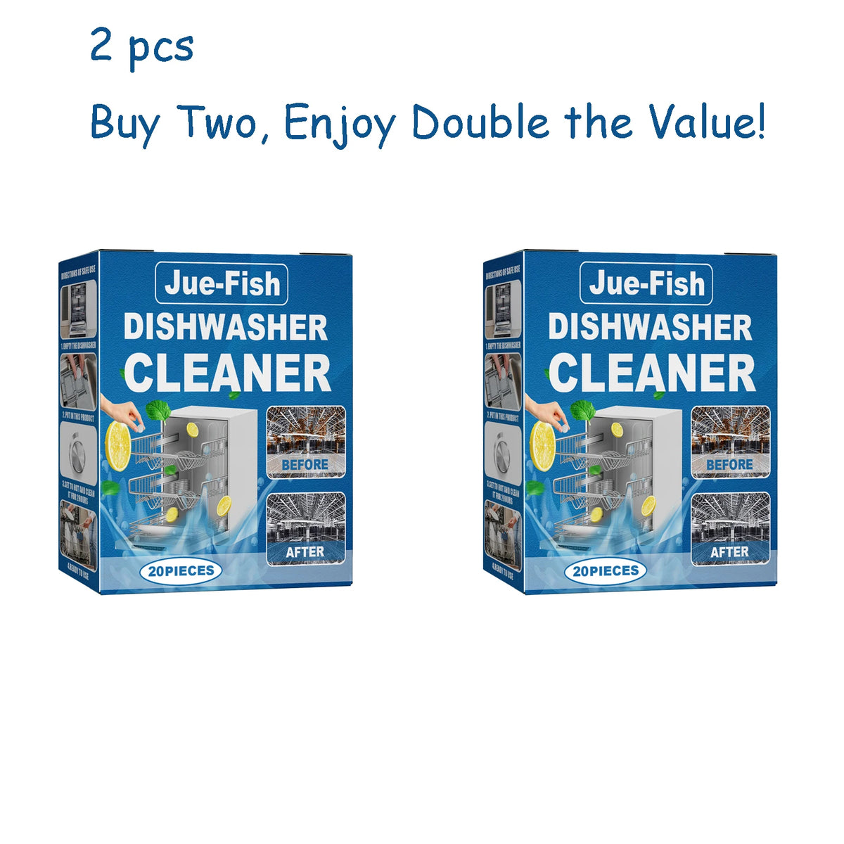 Jue-Fish Dishwasher Cleaning Tablets 20pcs – Deep Clean Dishwasher Cleaner Tablets Qst 2 box