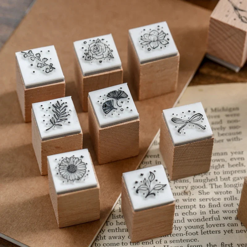 Forest Floral Wooden Stamp Box Set 16pc – Journals & Cards Wooden Stamp Set Qme