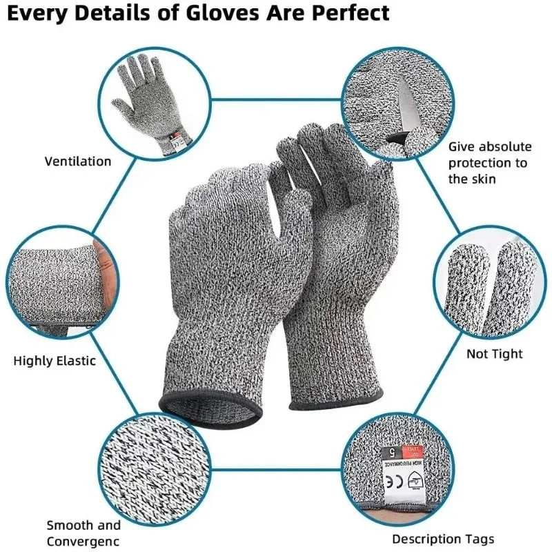 3-Pack Cut Resistant Gloves Food Grade Level 5 Safety Cut Resistant Gloves Qme