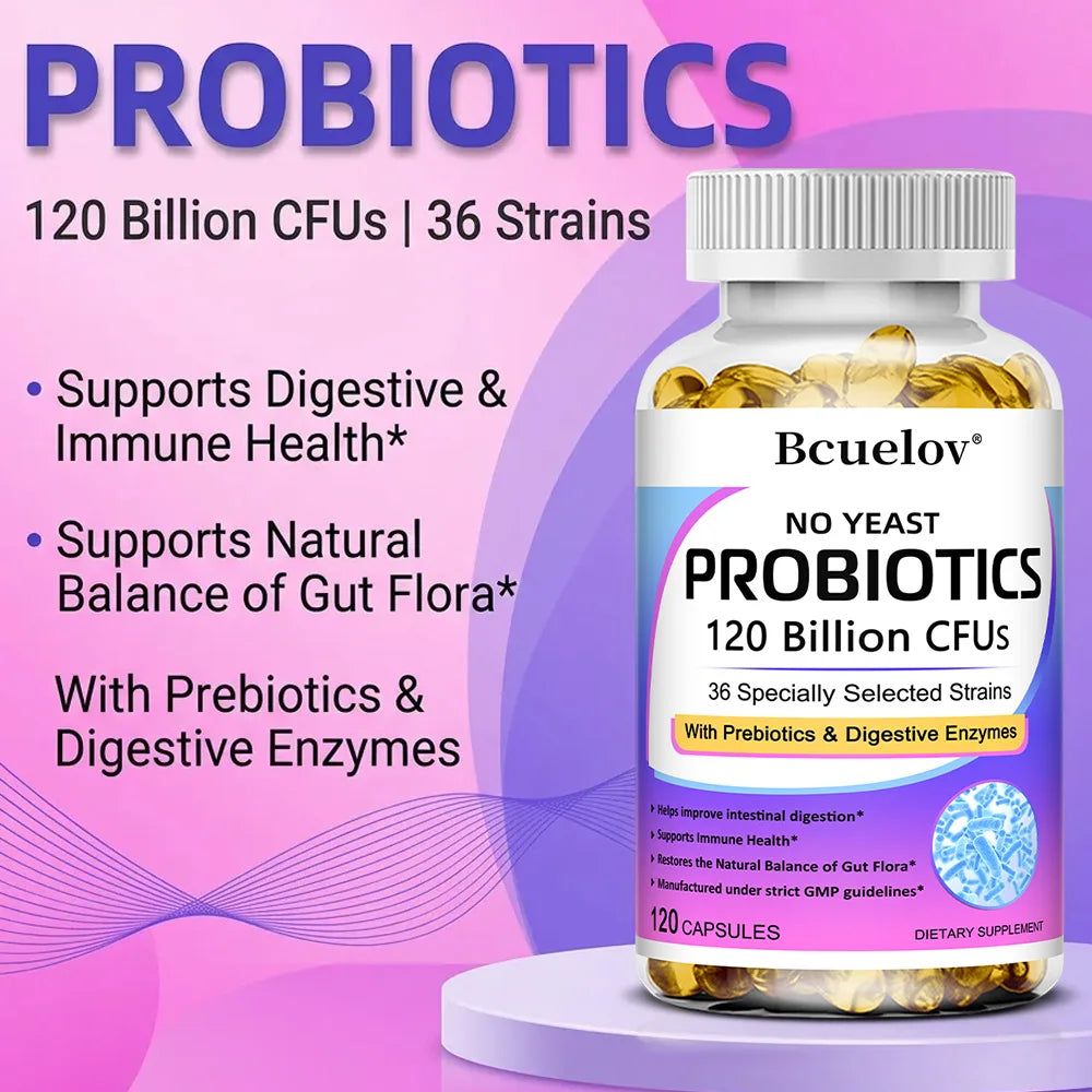 Probiotics 120 Billion CFU, 36 Strains + Prebiotics & Enzymes Probiotic Supplement Qst