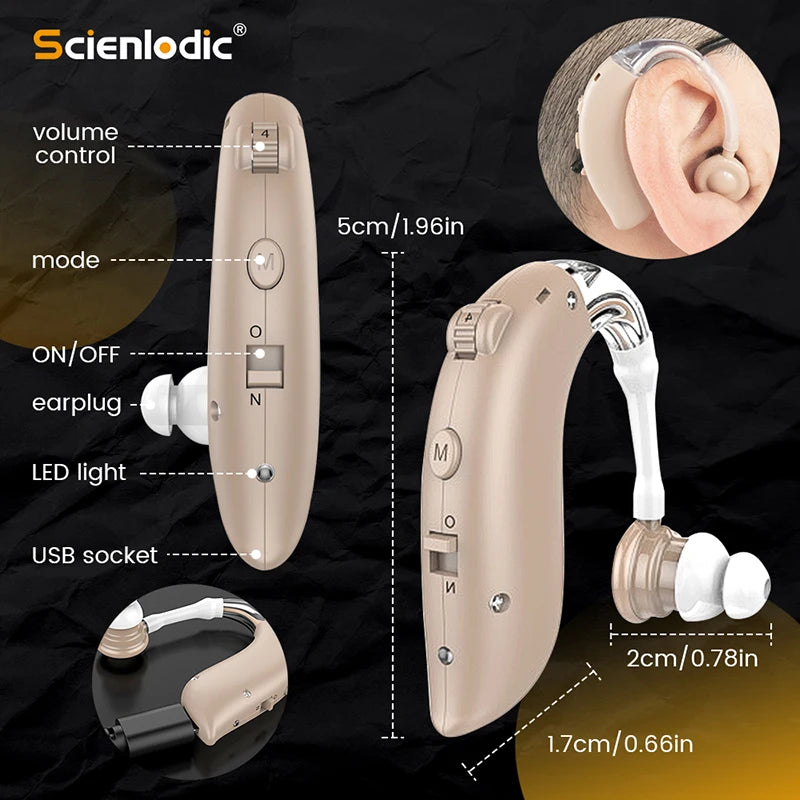 XceeFit BTE Rechargeable Hearing Amplifier – 4-Mode USB Hearing Amplifier Qst