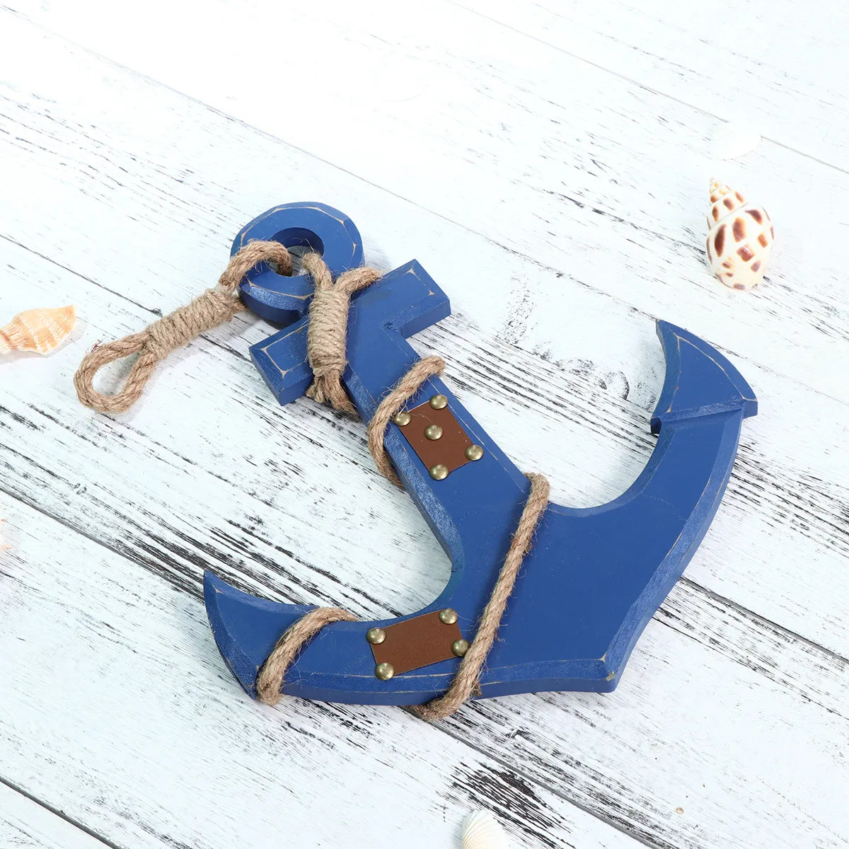 Nautical Anchor Wall Decor – Blue Distressed Wood & Rope Accent Nautical Wall Decor Qme