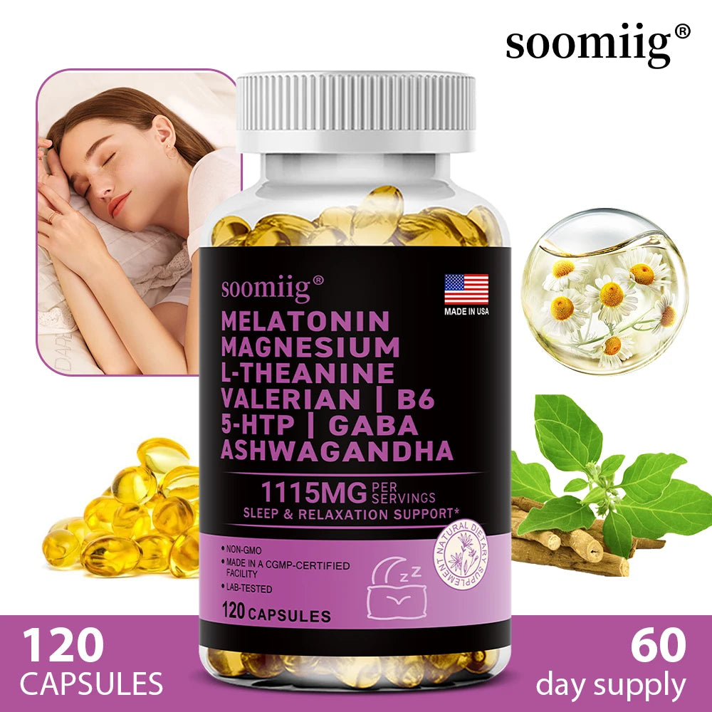 SOOMIIG 12-in-1 Melatonin 5mg Sleep Capsules 90ct Vegan Sleep Support Supplement Qst