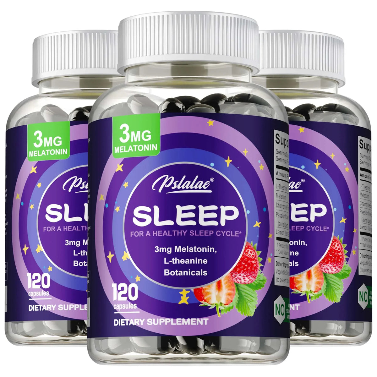 Pslalae Melatonin & L-Theanine Sleep Supplements | 3mg Sleep Supplement Qst 120 Capsule-3bottles