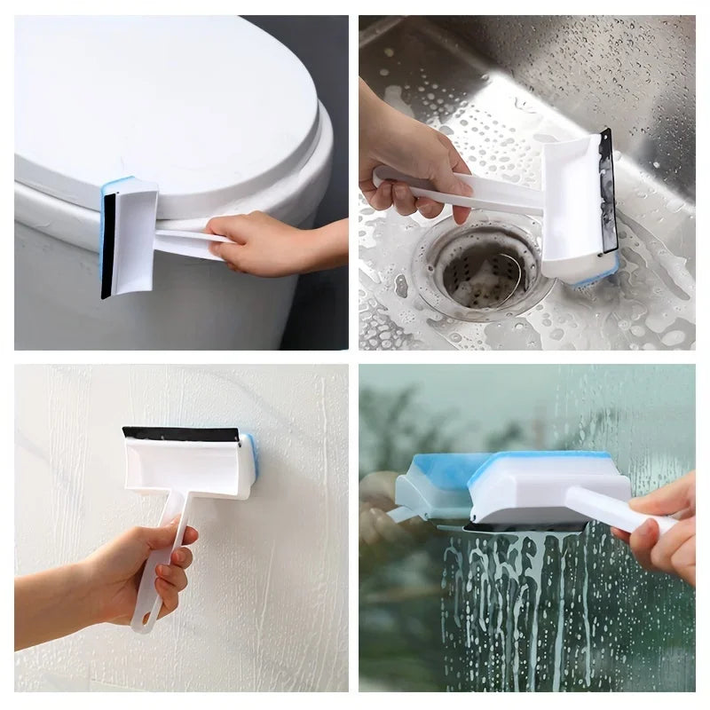 2-in-1 Bathroom Glass Scraper & Cleaning Brush | Double-Sided Glass Scraper Brush Qme