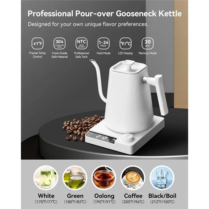 Electric Gooseneck Kettle 1L – 1°F Precision Temp Control Electric Gooseneck Kettle Qst