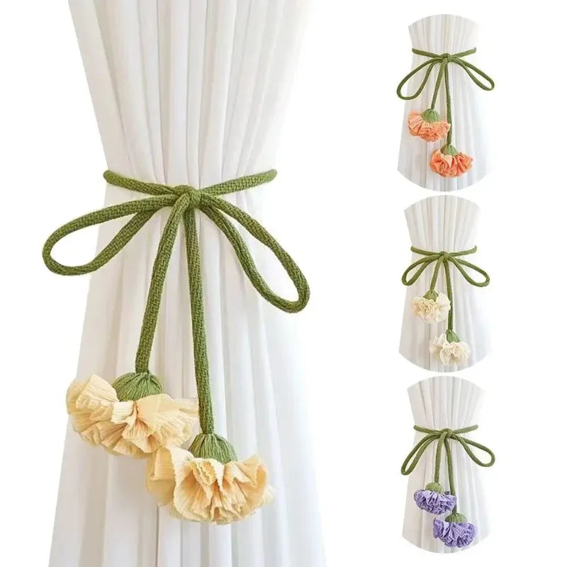 Flower Shape Curtain Tiebacks | Elastic Band Buckles, 3 Colors Curtain Tieback Qme