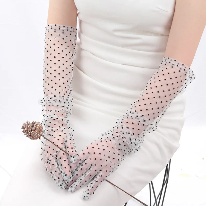 Women's Vintage Lace Tulle Gloves – Breathable Summer Driving Lace Fashion Gloves Qme