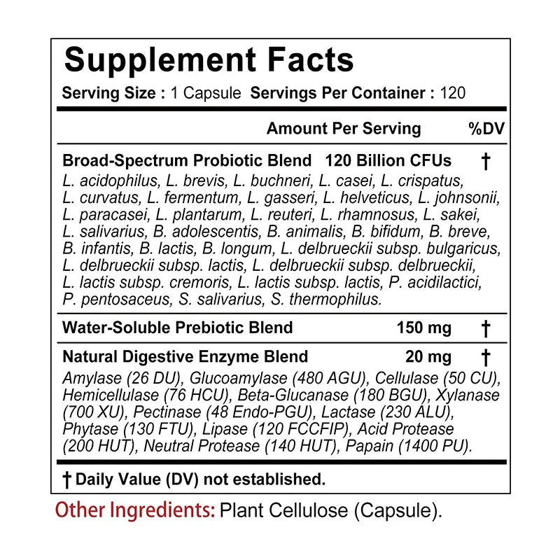 Probiotics + Prebiotics + Enzymes – 120B CFU, 32 Strains Probiotic Supplement Qst