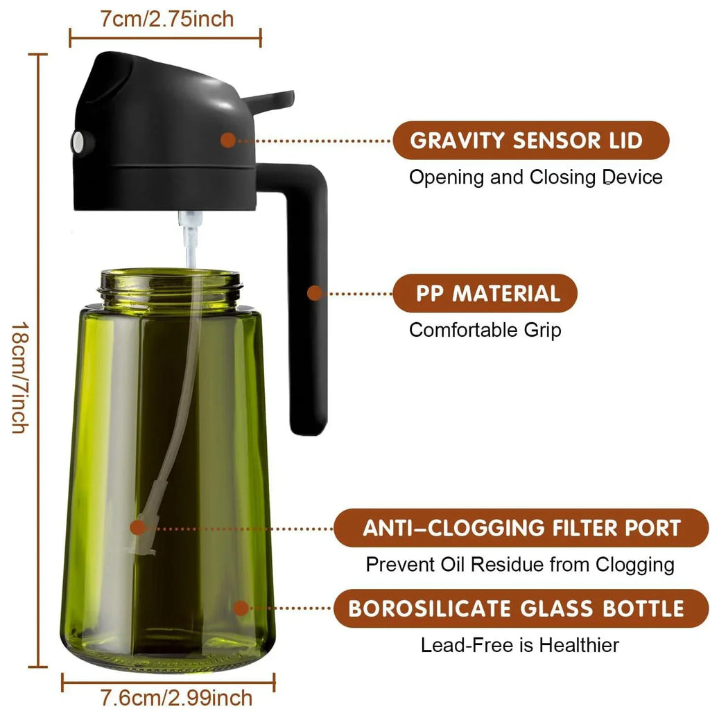 Dark Glass Olive Oil Sprayer & Dispenser Bottle 470ml Oil Sprayer Bottle Qme