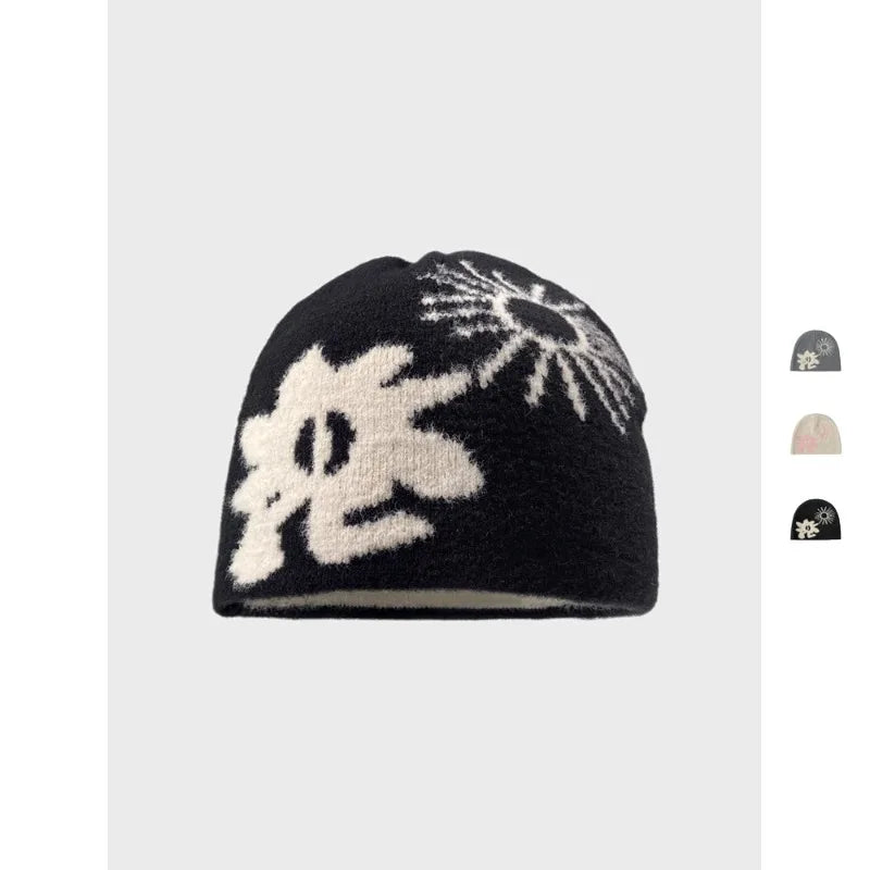 Jacquard Plush Knitted Beanie Hat – Unisex Winter Warm Cap Knitted Winter Hat Qme