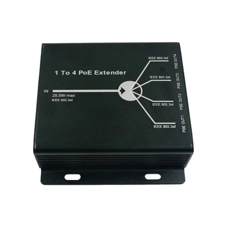 4-Port PoE Extender Repeater IEEE802.3at 25.5W – 120m Range PoE Network Extender Qme black