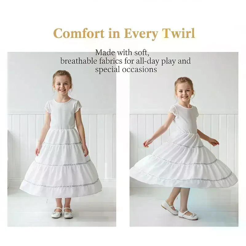 Girls White Lace Petticoat Skirt | Adjustable Princess Underskirt Girls Petticoat Skirt Qme