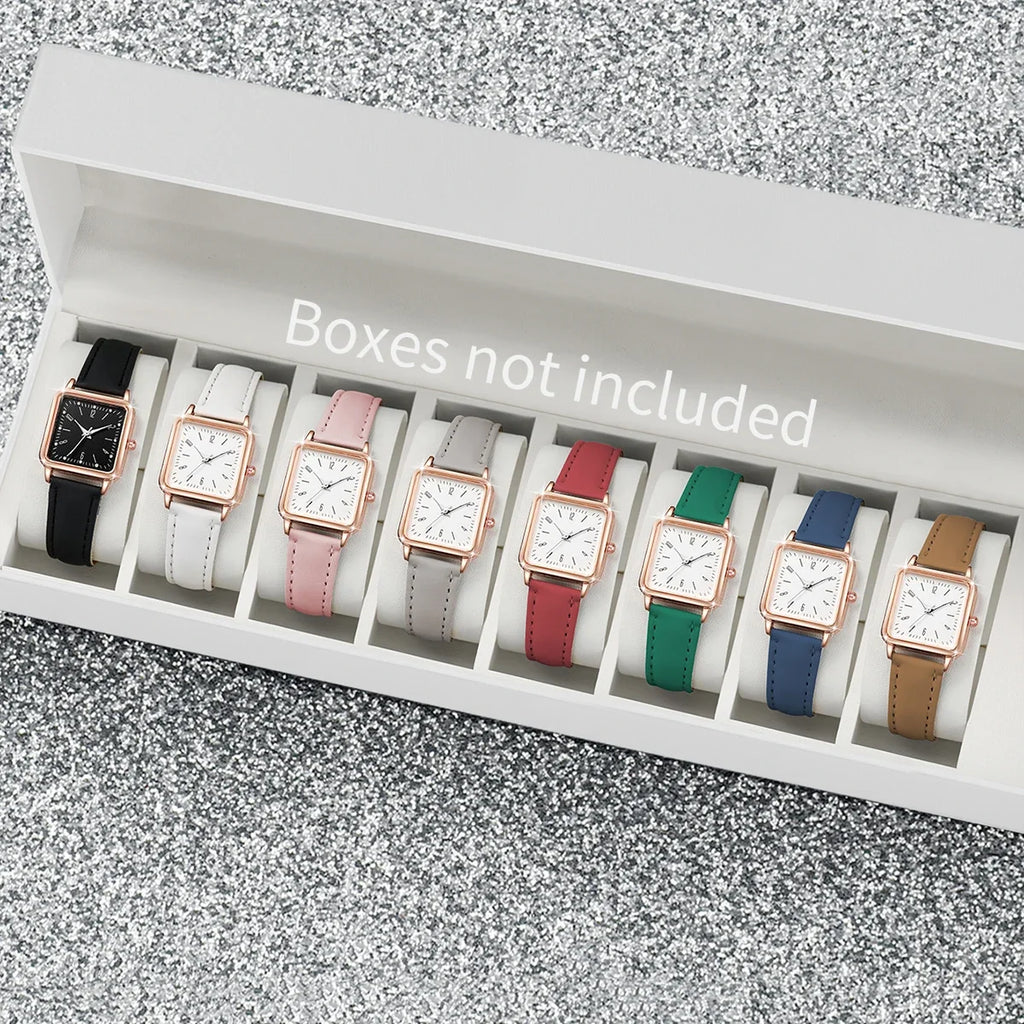 Women's Square Digital Watch Set 8PCS – Alloy Belt | Qme Digital Watch Set Qme 8PCS Set Without Box