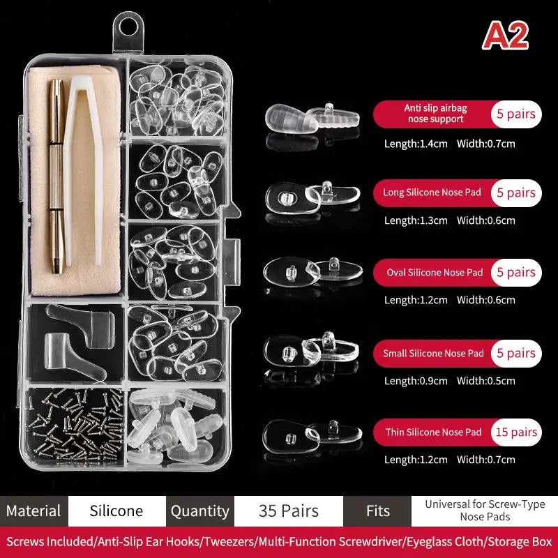 Silicone Air Chamber Eyeglass Nose Pads with Screwdriver Kit Eyeglass Nose Pads Qst A2