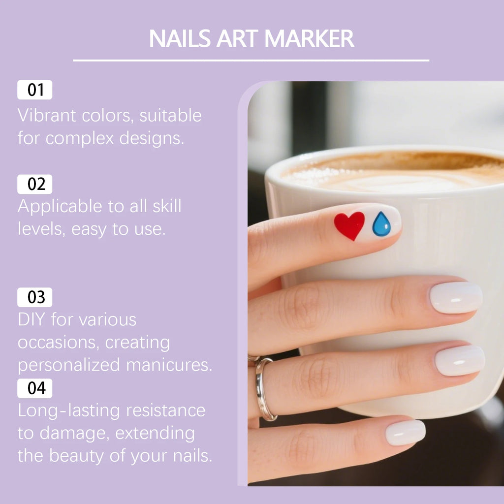 12-Color Nail Art Graffiti Pen Set – Waterproof Fine Tip Nail Art Markers Qst