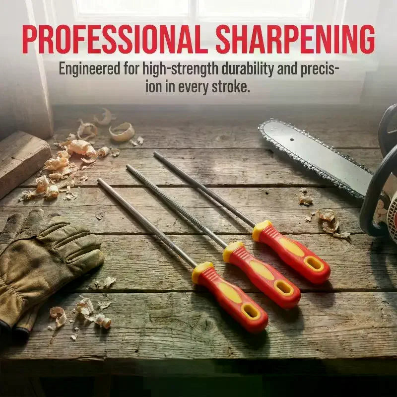 3-Piece Chainsaw Sharpening File Set – 4.0, 4.8 & 5.5mm Chainsaw Sharpening File Qme