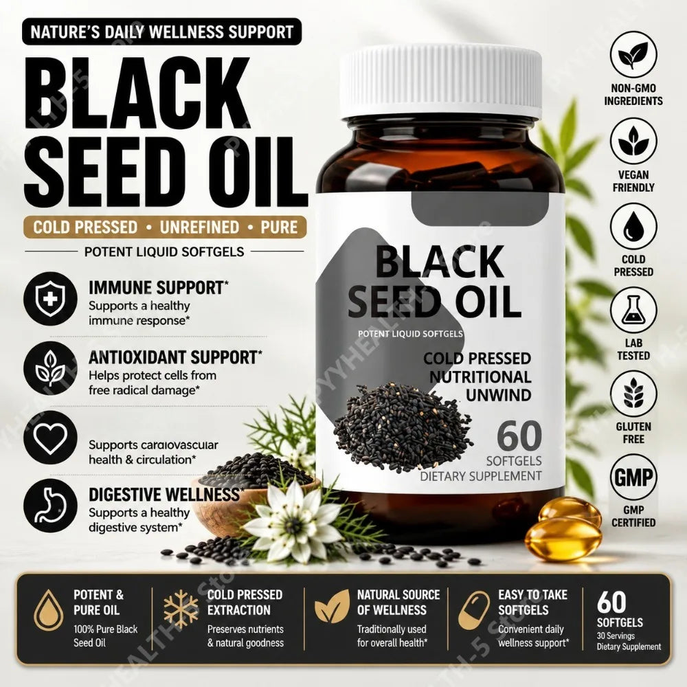 Black Seed Oil Softgels – Ginger, Fennel & Peppermint | 60ct Herbal Softgels Qst