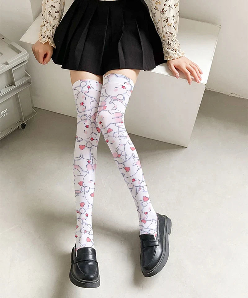 Girls Cute Bunny Cartoon Stockings – One Size, 11 Colors Cartoon Stockings Qme
