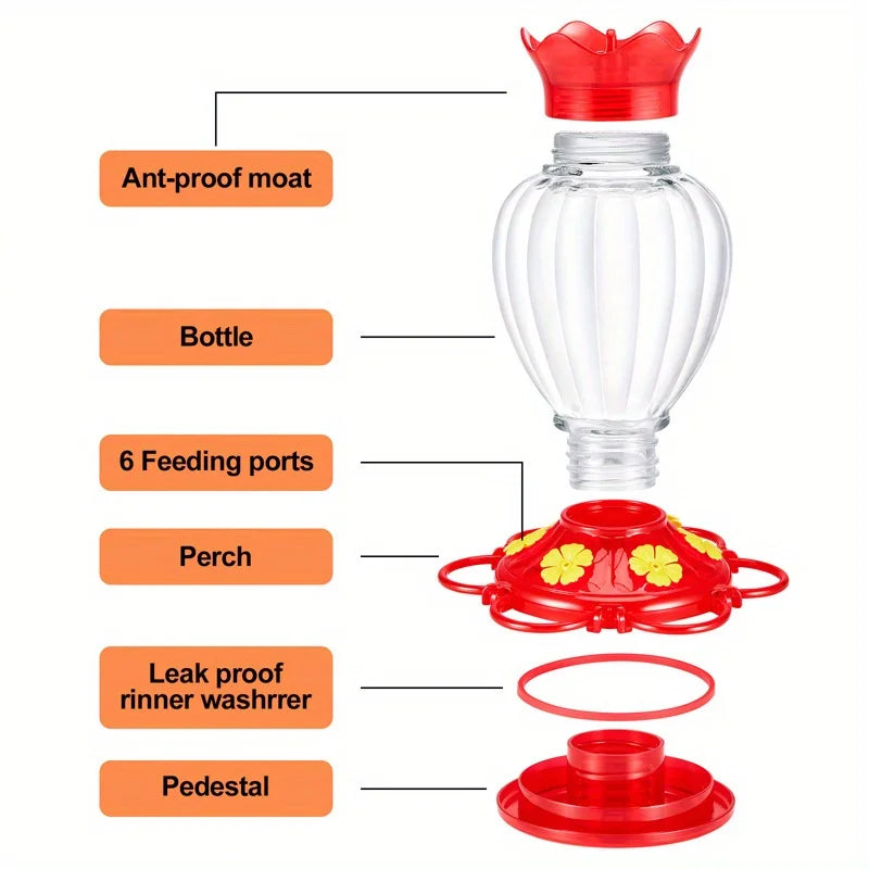 Hummingbird Hanging Water Feeder with Ant-Proof Moat – Red Hummingbird Feeder Qme
