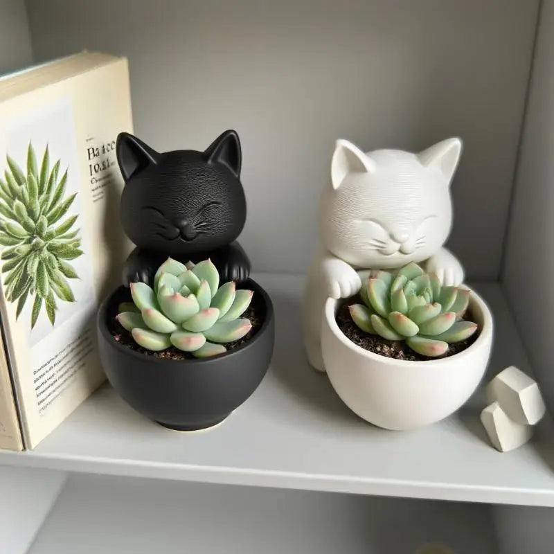 Cat-Shaped Succulent Cactus Planter Pot with Drainage Holes Novelty Planter Pot Qme