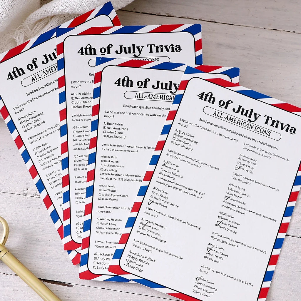 5-Pack Red & Blue Striped Independence Day Game Cards Party Game Cards Qme