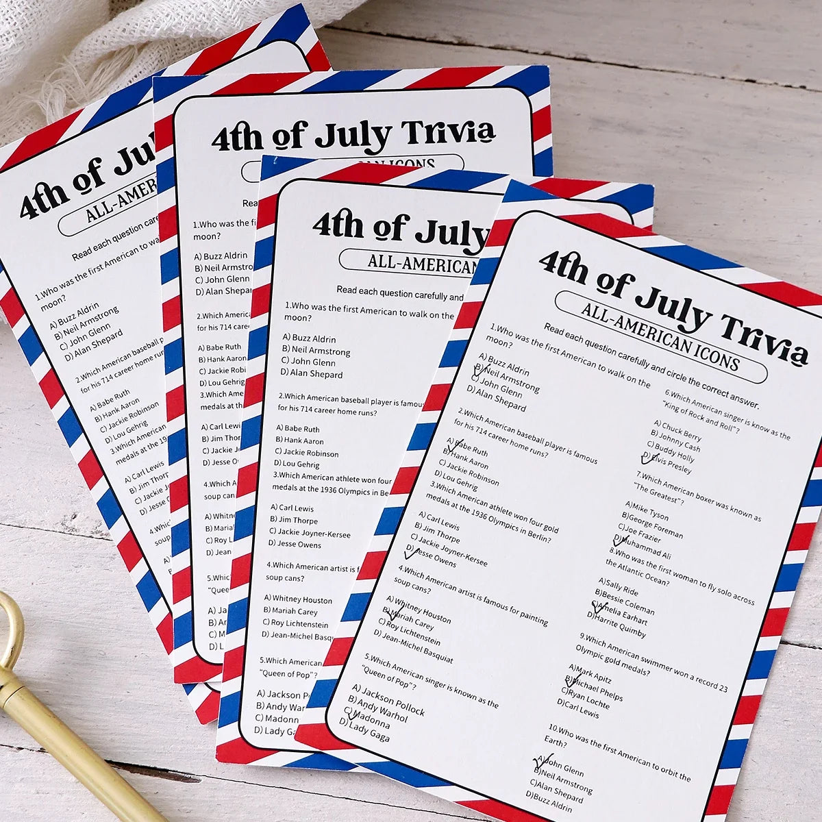 5-Pack Red & Blue Striped Independence Day Game Cards Party Game Cards Qme