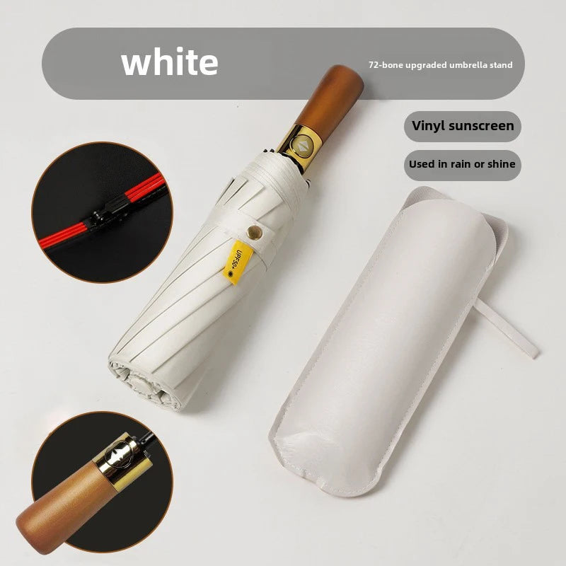 12-Rib Auto Folding Umbrella – Wind-Resistant Sun & Rain Folding Umbrella Qst WHITE 12K Iron