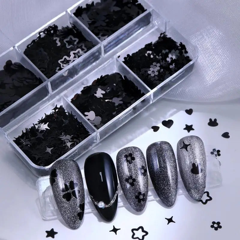 6-Grid Nail Glitter Set – Heart Butterfly Star Sequins DIY Nail Art Glitter Qst