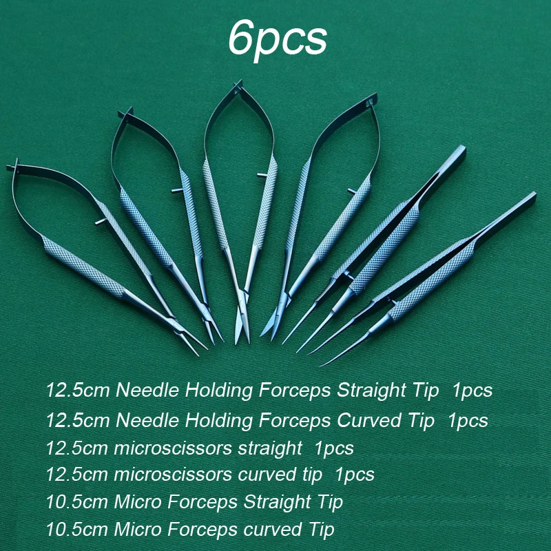 6-Pc Micro Scissors Needle Holder & Forceps Set – Stainless Precision Micro Tool Set Qme b