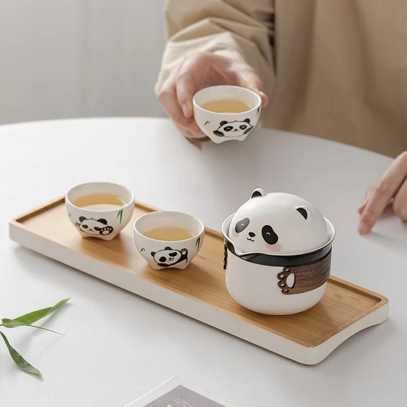 Panda Ceramic Camping Travel Tea Set | Portable Outdoor Camping Tea Set Qme