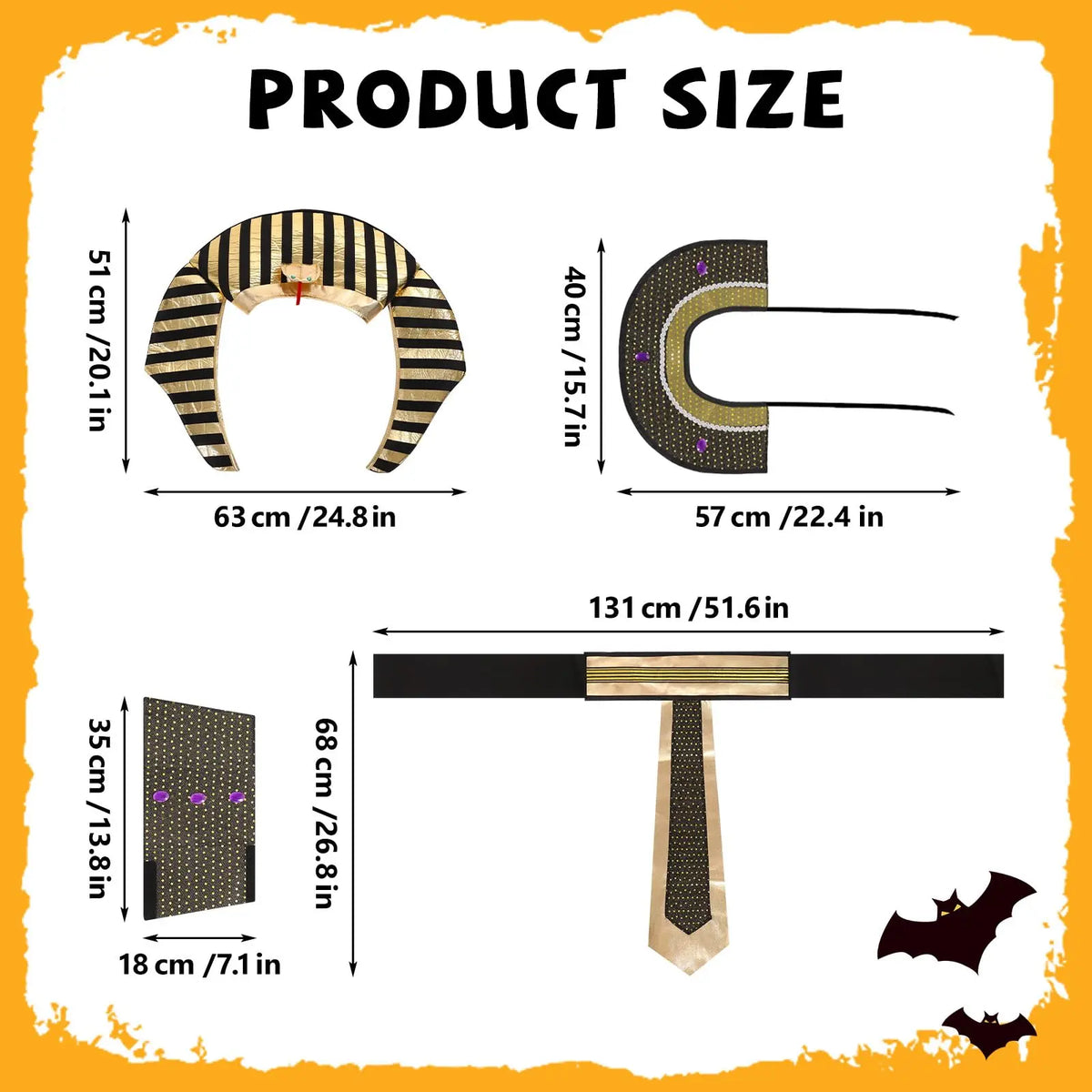 Egyptian Cleopatra Pharaoh Costume Set – Headpiece, Collar & Belt Costume Accessory Set Qme