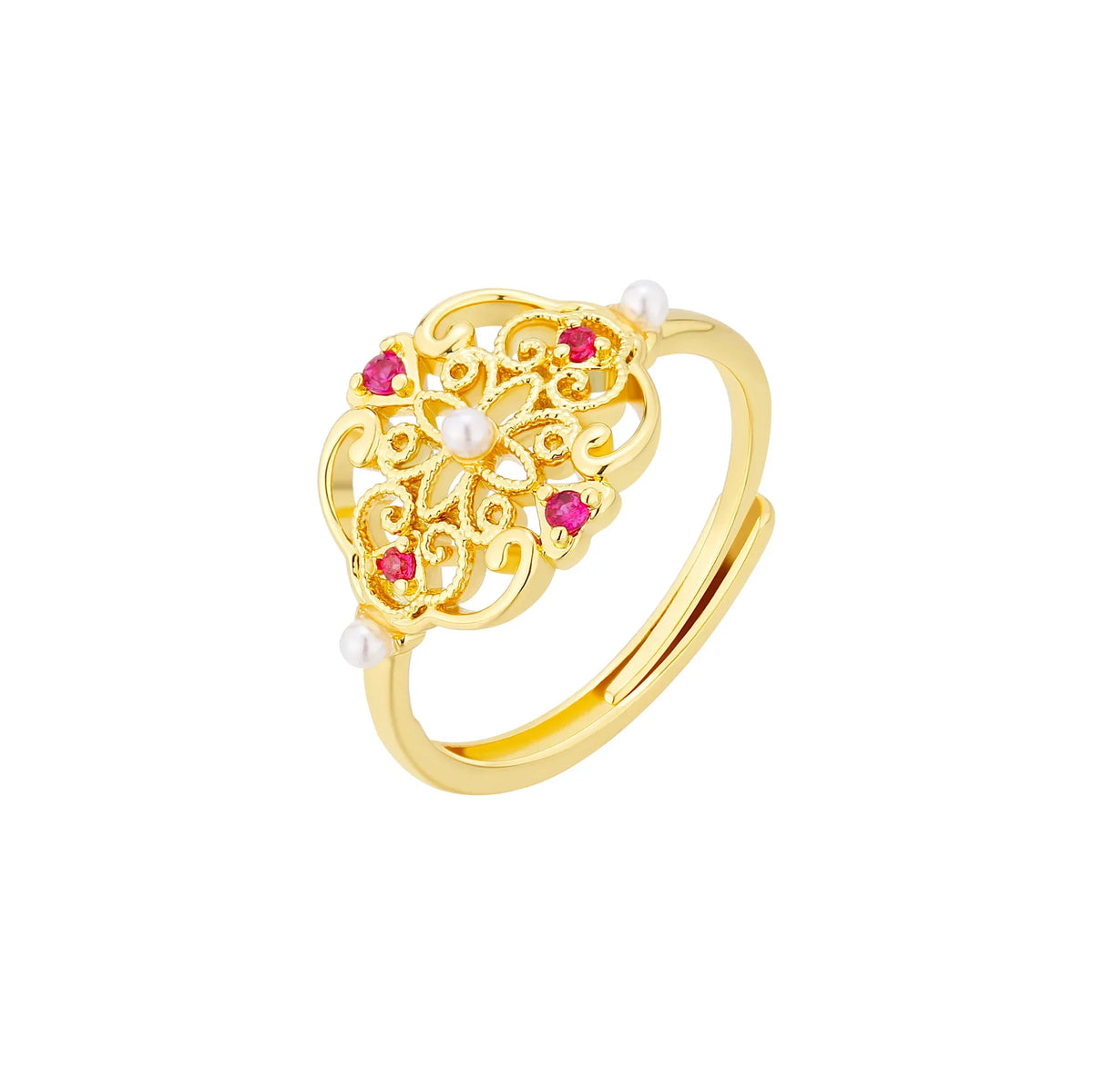 Chinese Retro Palace Adjustable Ring – Elegant Metal Jewelry Adjustable Fashion Ring Qme