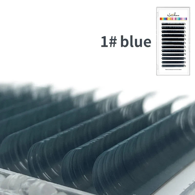NATUHANA Colored Individual Eyelash Extensions – 16 Colors Colored Lash Extensions Qme Dark blue D 0.07mm|Mix 12Rows