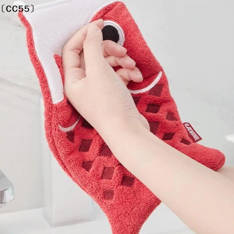 Cartoon Koi Hanging Hand Towel – Super Absorbent Cotton Square Hanging Hand Towel Qst