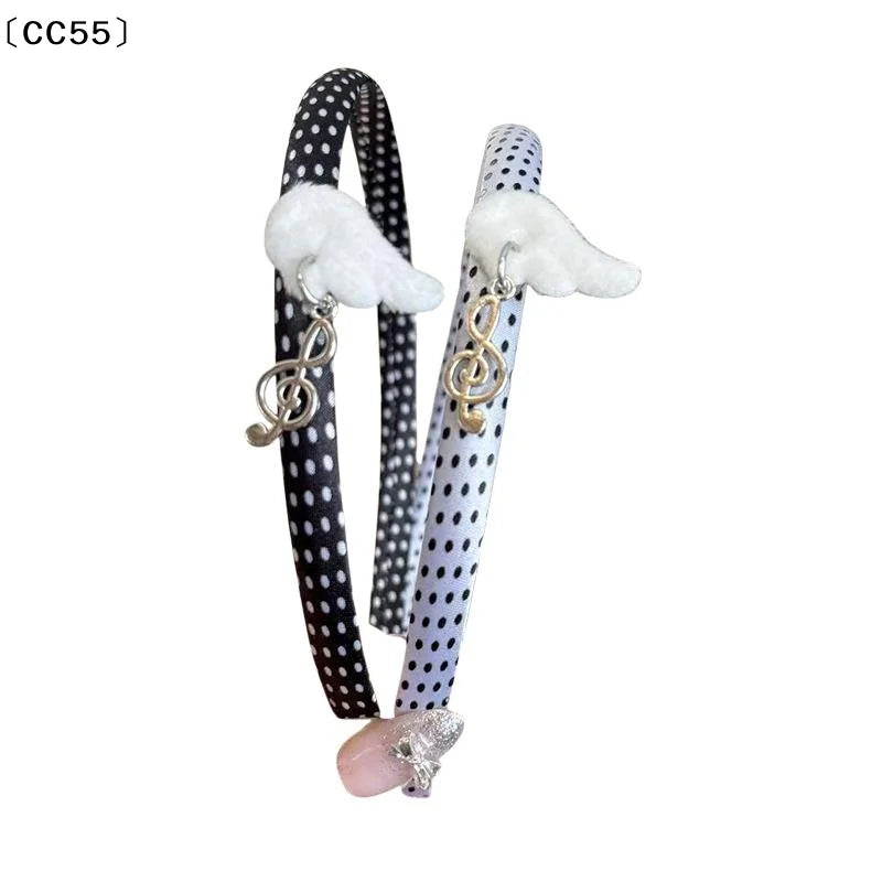 Polka Dot Music Note Headband – Kawaii Plush Wing Hairband Decorative Headband Qst